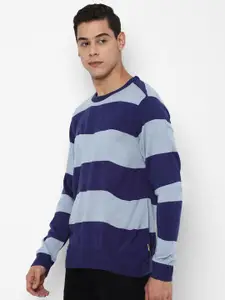 FOREVER 21 Men Navy Blue Striped Pullover