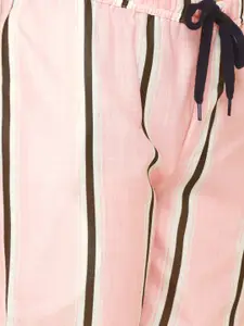 FashionRack Women Pack of 2 Pink & Orange Striped Mid Rise Cotton Lounge Pants