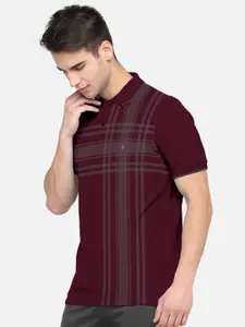 BULLMER Men Maroon Striped Polo Collar Bio Finish Cotton T-shirt