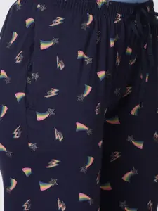 Kryptic Women Navy Blue Set Of 2 Printed Pure Cotton Lounge Pants