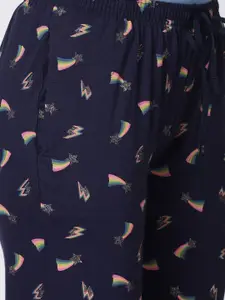 Kryptic Women Pack Of 2 Navy Blue & Black Cotton Printed Lounge Pants