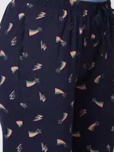 Kryptic Women Navy Blue Pack of 2 Printed Cotton Lounge Pants