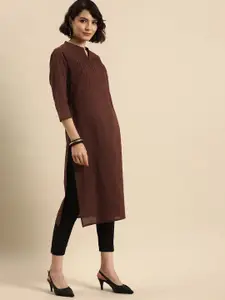 Anouk Women Brown Self Design Straight Kurta