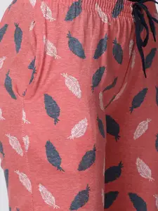 Kryptic Women Pack of 2 Navy Blue & Pink Printed Mid Rise Cotton Lounge Pants