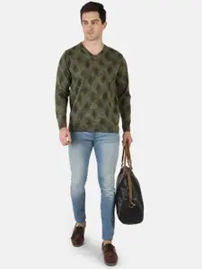 Monte Carlo Men Green Printed Wool Pullover