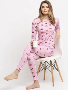 Boston Club Women Pink & White Printed Night suit