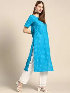 Anouk Women Blue & White Pure Cotton Ethnic Motifs Printed Kurta