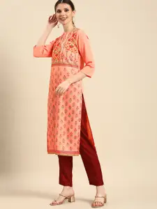 Anouk Women Peach-Coloured & Multicoloured Floral Printed Kurta