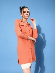 DressBerry Women Bright Orange Solid Roman Column Shrug