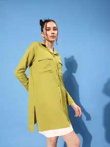 DressBerry Women  Lime Green Solid Roman Column Shrug