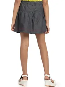 UNDER FOURTEEN ONLY Girls Grey Solid Ruffled Short Skirt
