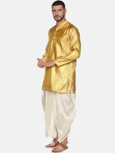Sethukrishna Men Gold-Toned Kurta with Dhoti Pants