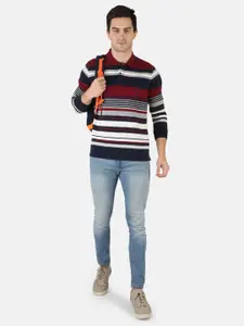Monte Carlo Men Maroon Striped Polo Collar T-shirt