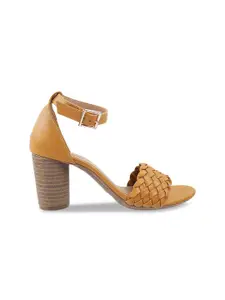 Metro Yellow Textured Ankle Loop Block Heel Sandals