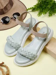 Bruno Manetti Women Sea Green & White PU Open-Toe Flats