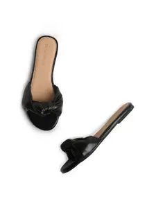 Bruno Manetti Women Black & Tan Open Toe Flats