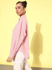 The Roadster Life Co. Fresh Peach Solid Pure Cotton Sheer saga Casual Shirt