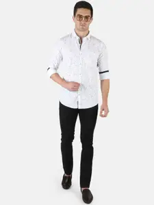 Monte Carlo Men White & Blue Classic Slim Fit Floral Printed Cotton Casual Shirt