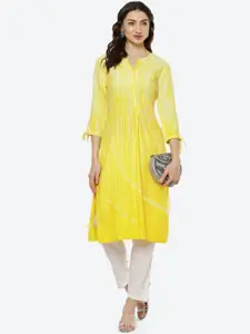 Biba Women Yellow Striped Kurta