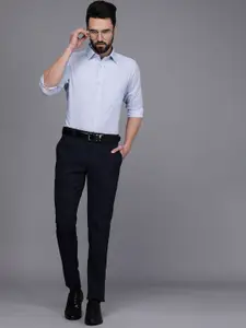 Raymond Men Blue Checked Slim Fit Pure Cotton Formal Shirt