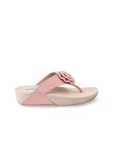 Mochi Women Peach-Coloured Embellished Open Toe Flats