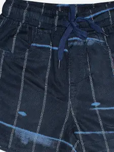 KiddoPanti Girls Navy Blue Checked Pure Cotton Shorts