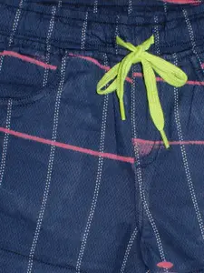 KiddoPanti Girls Navy Blue Checked Pure Cotton Shorts