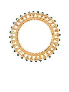 Silvermerc Designs Set of 2 Gold-Plated Green Beaded Bangles
