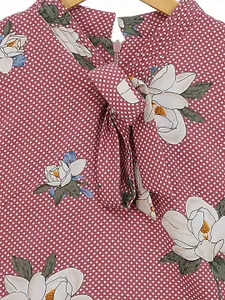 Tiny Girl Pink & White Print Tie-Up Neck Top