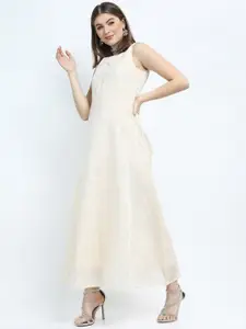 Vishudh Women Blue & White Ethnic Maxi Dress with Jacket