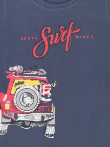 Todd N Teen Boys Pure Cotton Grey & Blue Printed T-shirt with Trousers Co-Ords Set