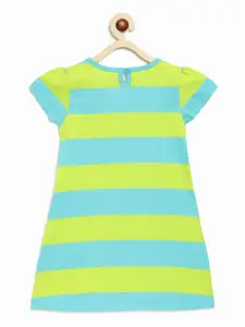 Campana Girls Turquoise Blue & Fluorescent Green Striped A-Line Dress