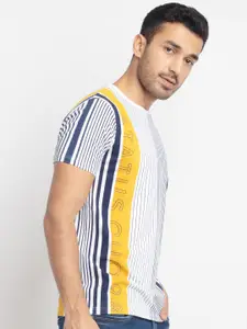 Status Quo Men Navy Blue & White Striped Round Neck Cotton T-shirt