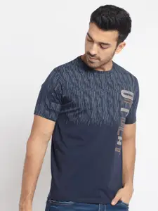 Status Quo Men Navy Blue & Silver-Toned Typography Printed T-shirt