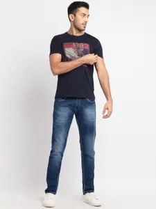 Status Quo Men Navy Blue & Red Printed T-shirt