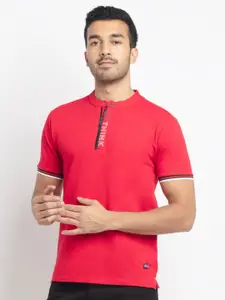 Status Quo Men Red Henley Neck Pockets T-shirt