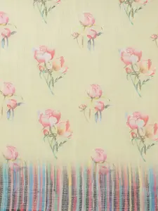 SERONA FABRICS Yellow & Sea Green Floral Printed Saree