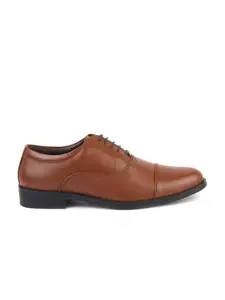 XHUGOY Men Tan Solid Leather Formal Oxfords