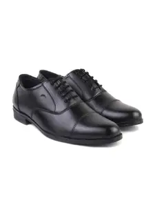 XHUGOY Men Black Solid Leather Formal Derbys