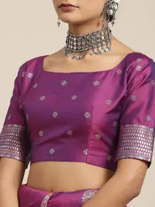 Saree mall Magenta & Silver-Toned Floral Silk Blend Dharmavaram Sarees