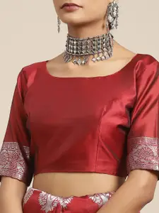 Saree mall Maroon & Silver-Toned Ethnic Motifs Zari Silk Blend Banarasi Sarees