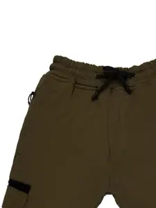 Status Quo Boys Olive-Green Solid Regular Fit Cotton Joggers