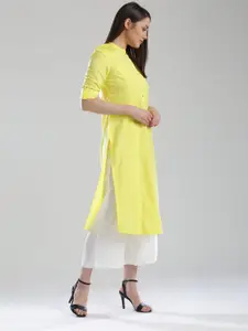 W Women Yellow Solid Pathani Kurta with Tucks