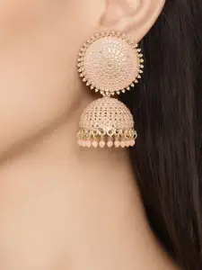 Shining Diva Peach-Coloured Dome Shaped Jhumkas Earrings