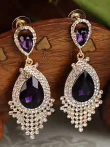 Shining Diva Fashion Gold-Toned & Purple Contemporary Drop Earrings