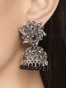 Shining Diva Black Silver-Plated Jhumkas Earrings