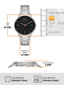 Armani Exchange Men Silver-Toned & Black Dial Stainless Steel Straps Analogue Watch