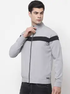 Yuuki Men Grey & Black Colourblocked Lightweight Bomber Jacket