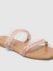 Inc 5 Women Pink & Transparent-Coloured Western Embellished Casual Open Toe Flats