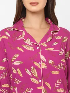 MAYSIXTY Women Pink & Brown Printed Night Suit